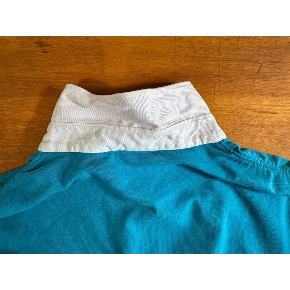 Vtg 90’s Blokecore Preppy Cotton Rugby Shirt Blue/White Colorblock Men L - Picture 15 of 16